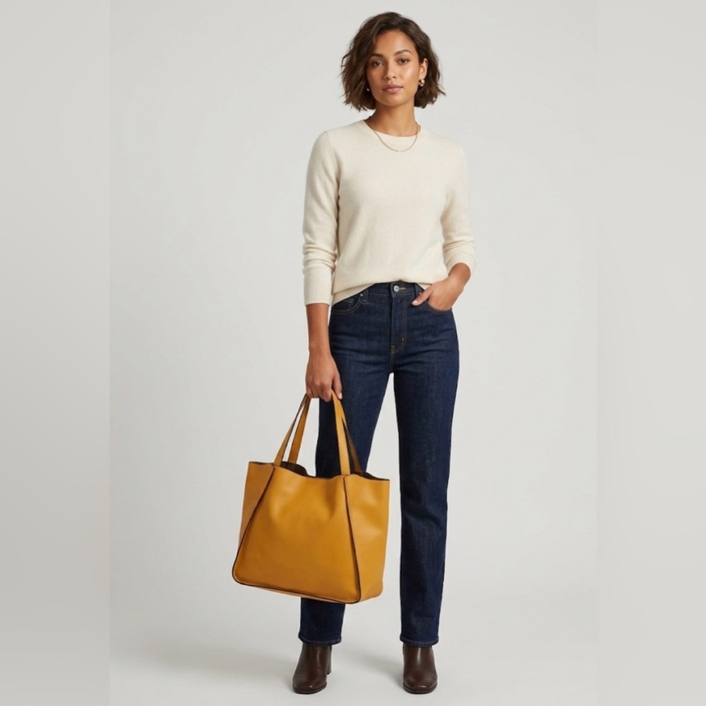 Chic Mustard Yellow Faux Leather Tote Bag | Large Shoulder Bag | Minimalist